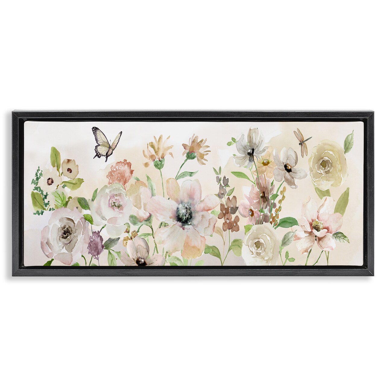 Stupell Industries Fluttering Insects & Florals Framed Floater Canvas Wall Art Design by Nan
